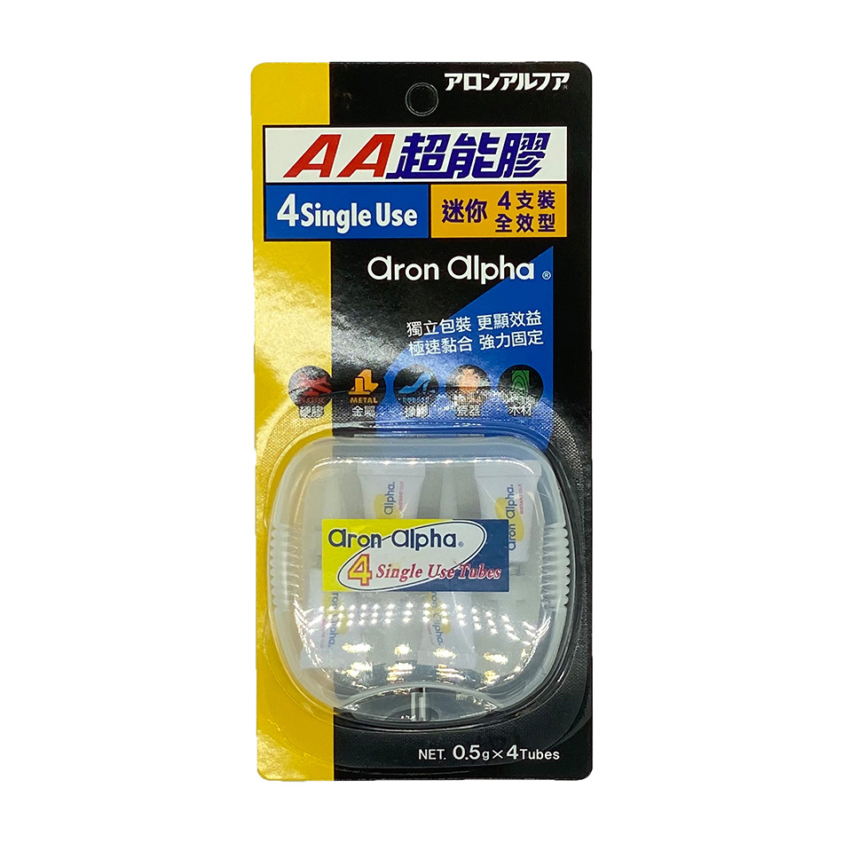 Aron Alpha AA超能膠 4支裝-AA 超能膠 全效型 (黄AA), ARON ALPHA All Purpose Instant Adhesive