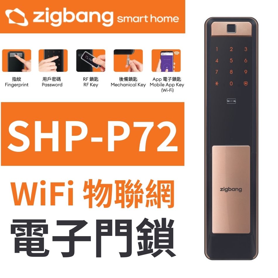 WIFI電子門鎖ZIGBANG-SHP-P72指紋鎖-拍卡鎖-電子鎖-物聯網電子鎖-智能保安門鎖-電子密碼門鎖-手機App開門鎖-智能家居科技