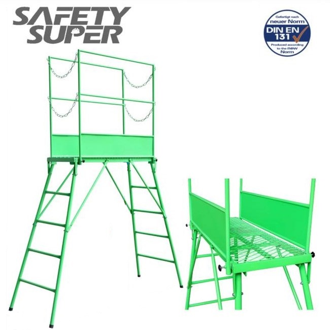 Shing-Fat-Safety鋁質伸縮功夫櫈連圍欄-EN131勞工處標準鋁工作平台梯-功夫梯台-功夫凳-鋁梯